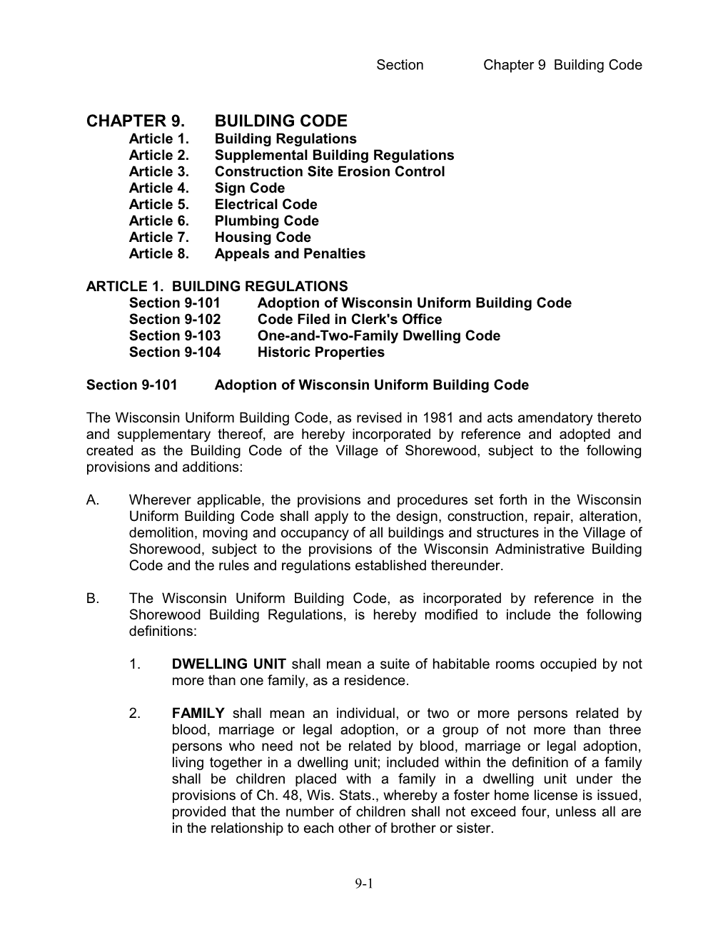 Section Chapter 9 Building Code