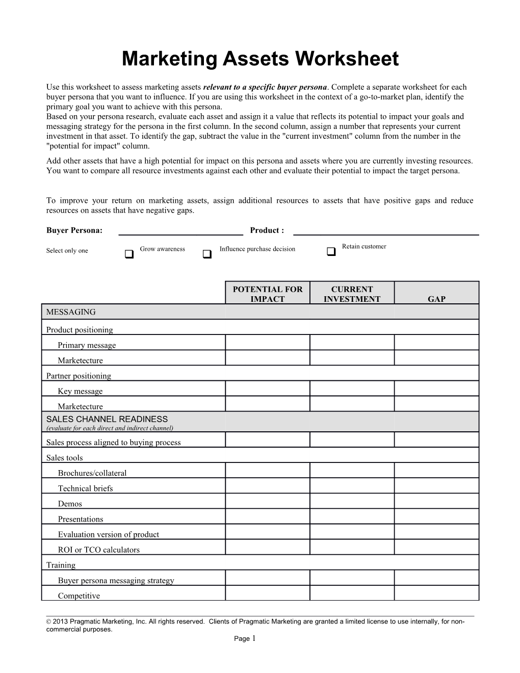 Marketing Assets Worksheet