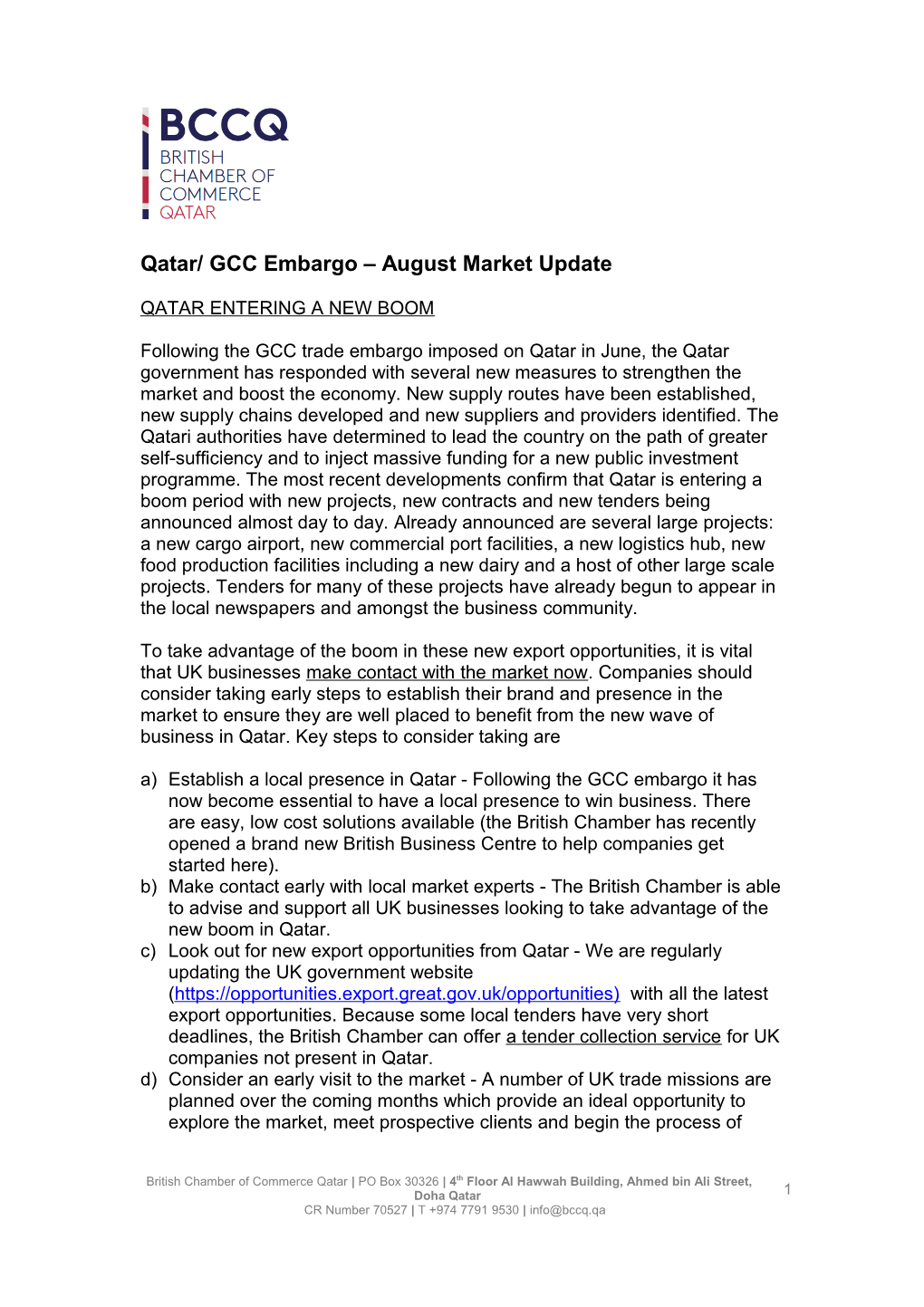 Qatar/ GCC Embargo August Market Update