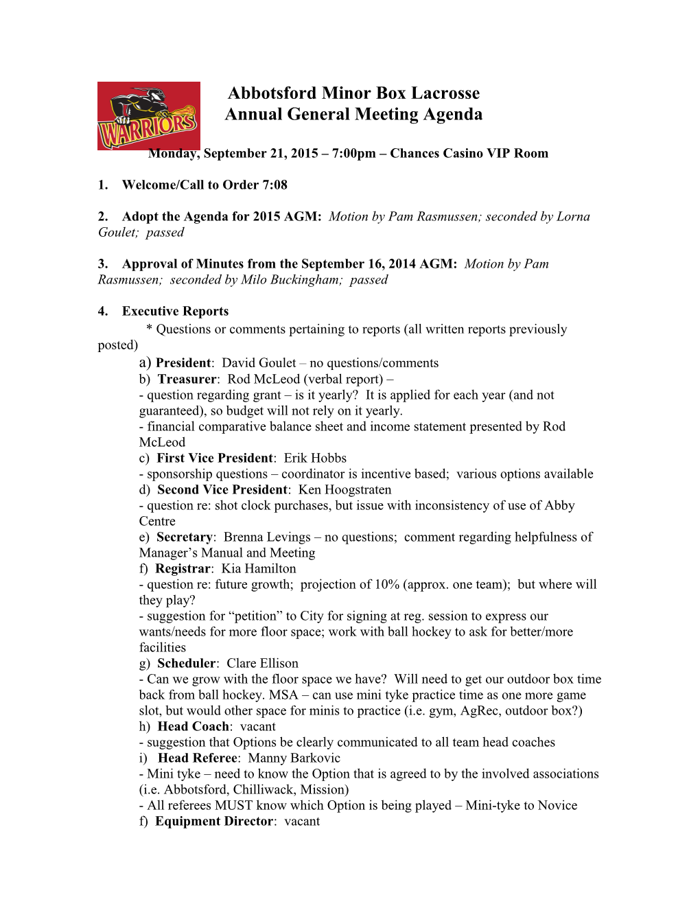 Annual General Meeting Agenda