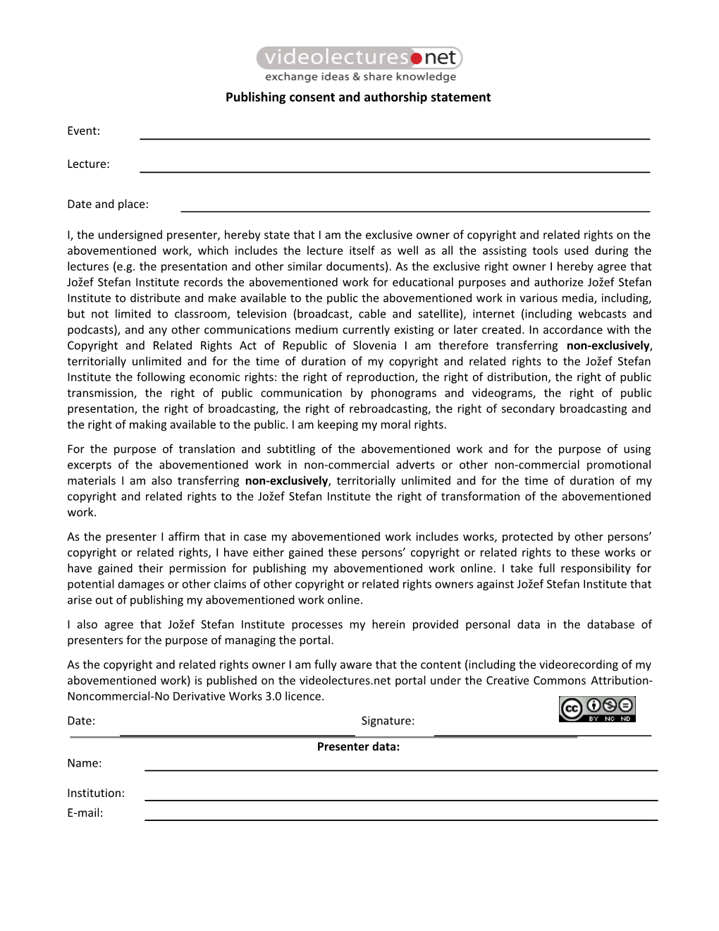 Publishing Consent and Authorship Statement