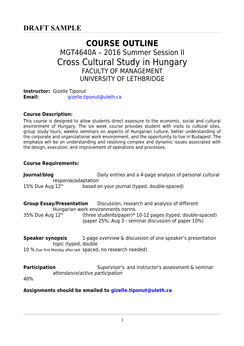 Cross Cultural Study in Hungary