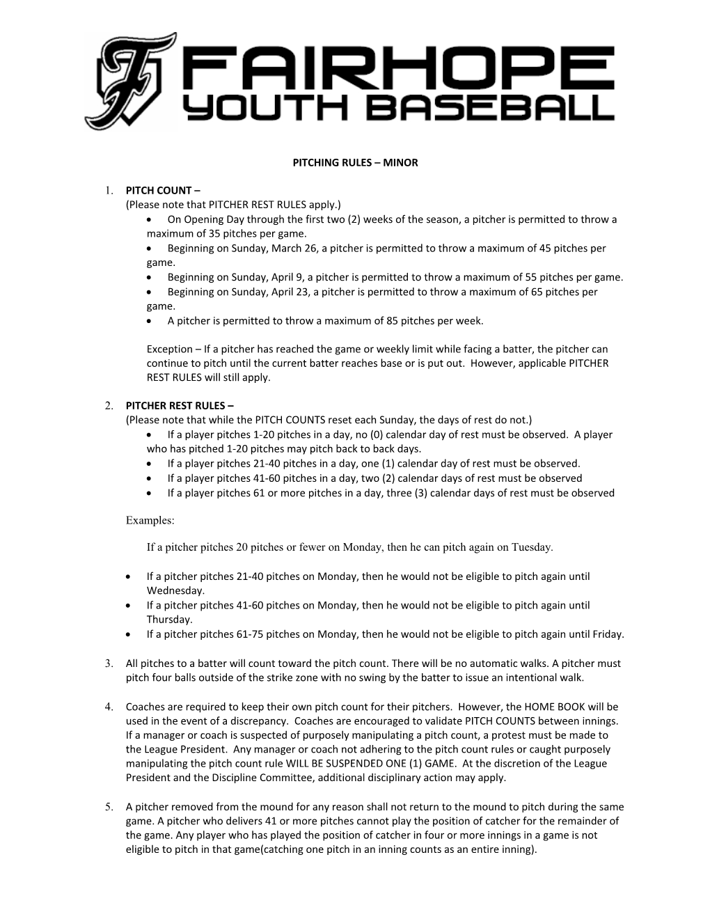 Pitching Rules Minor