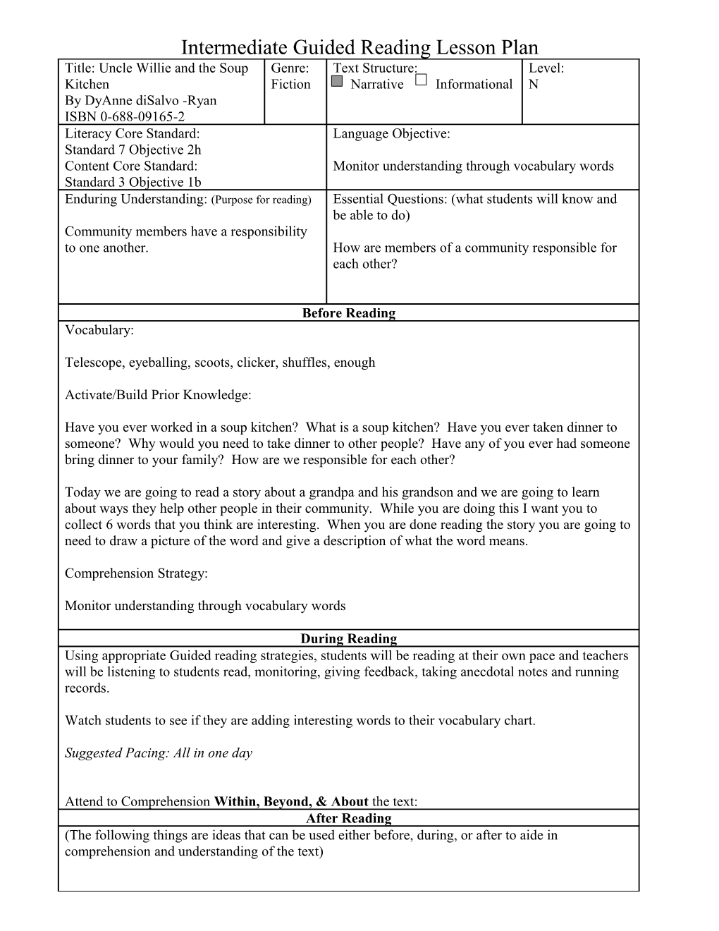 Primary Guided Reading Lesson Plan s8