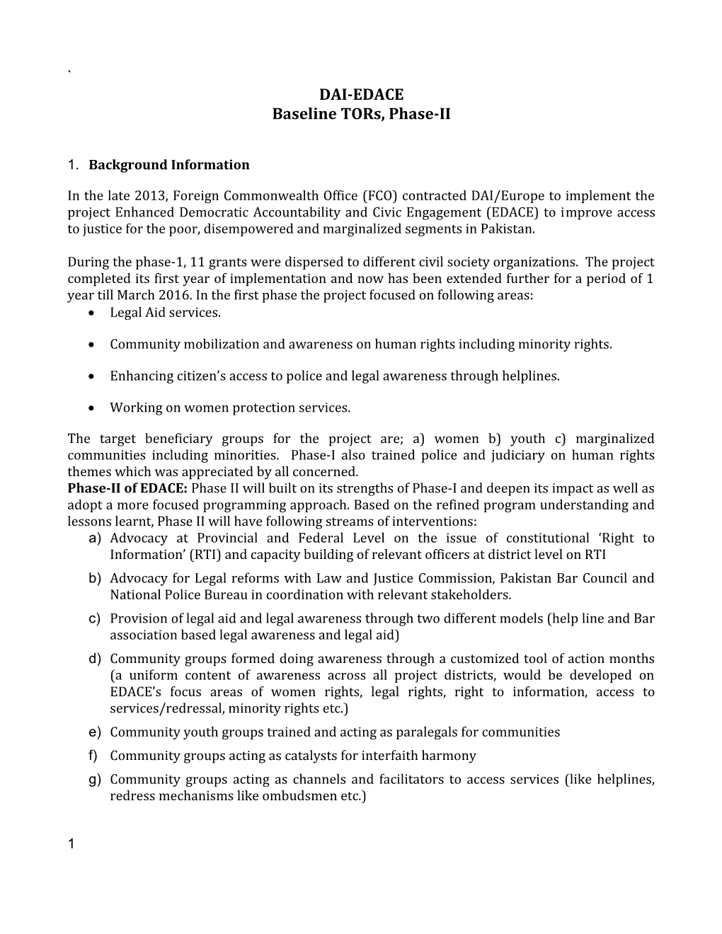 Baseline Tors, Phase-II