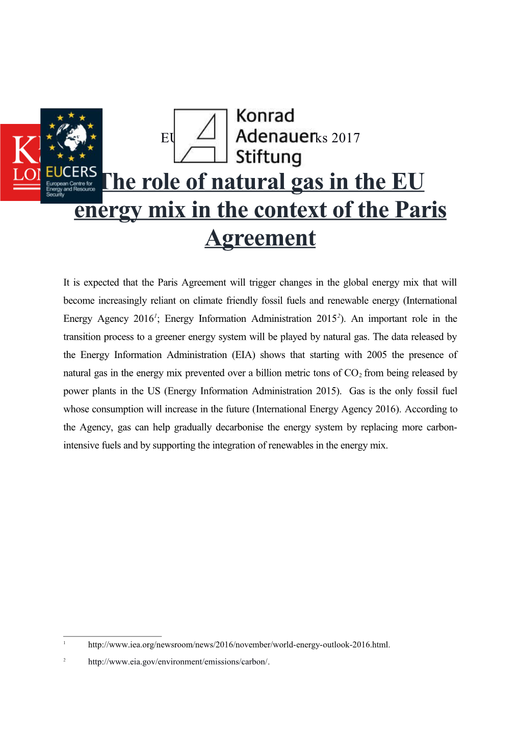 EUCERS/KAS Energy Talks 2017