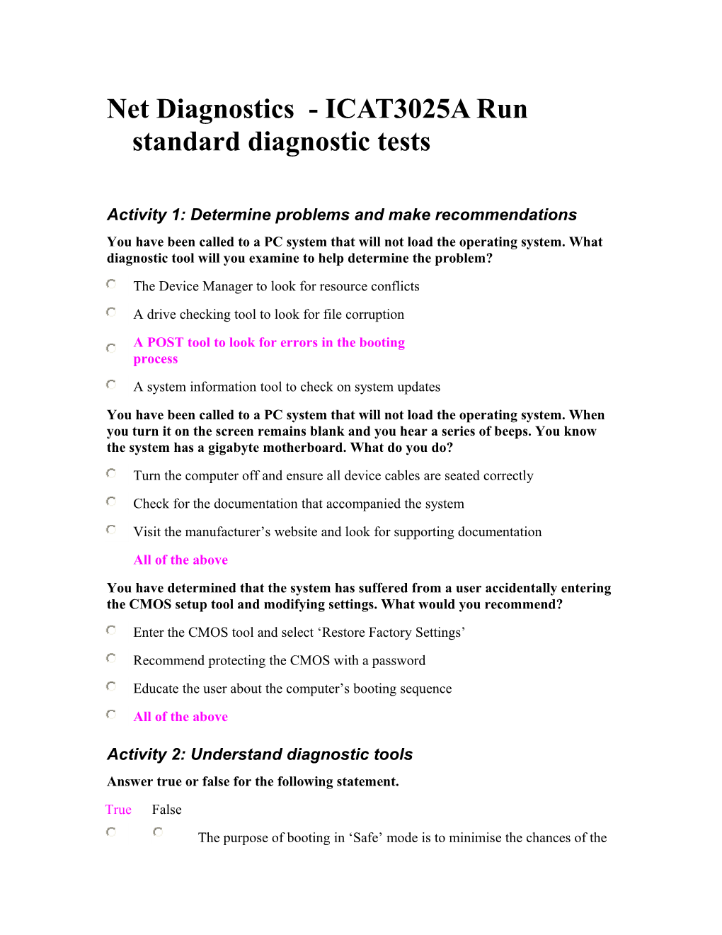 Net Diagnostics - ICAT3025A Run Standard Diagnostic Tests