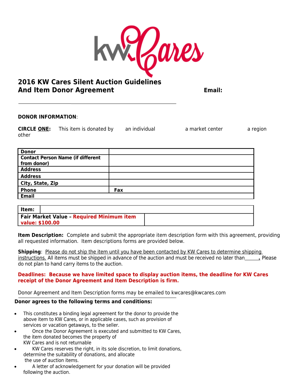 2016KW Cares Silent Auction Guidelines