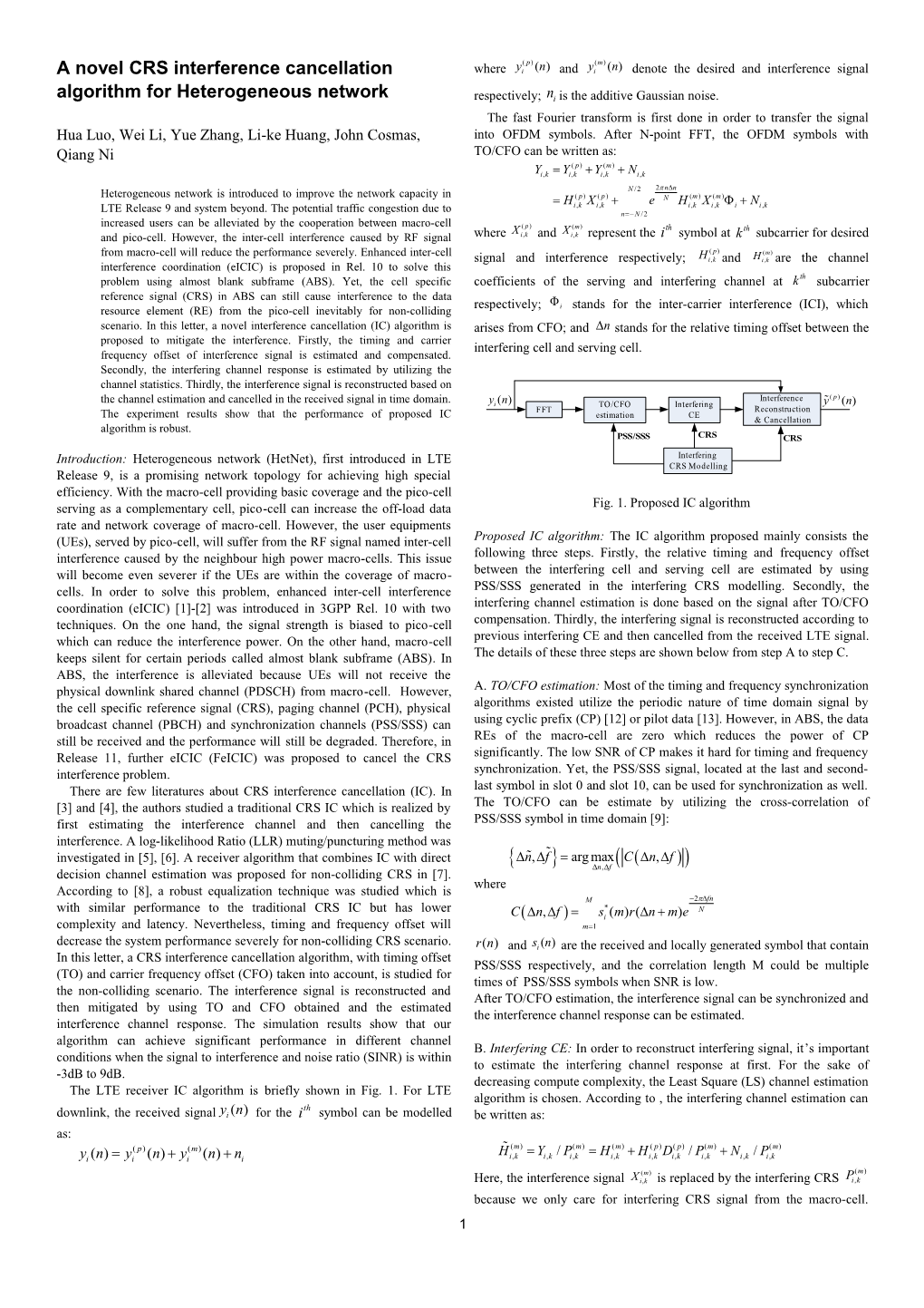 A Novel CRS Interference Cancellation Algorithm for Heterogeneous Network