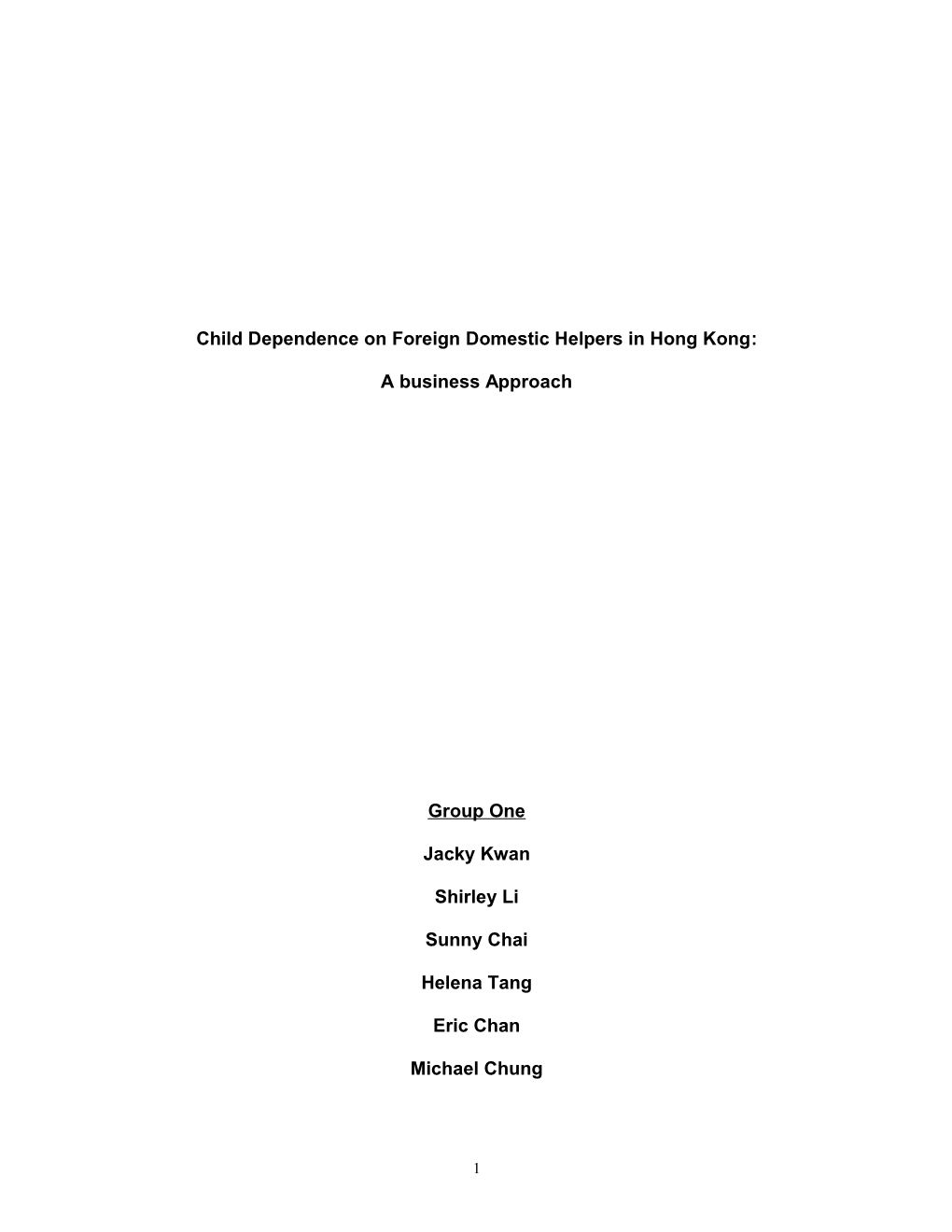 Child Dependence on Foreign Domestic Helpers in Hong Kong