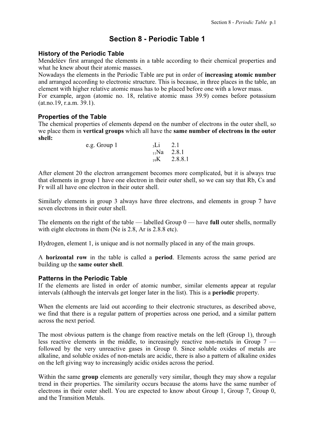 D2: Periodic Table and Atomic Structure