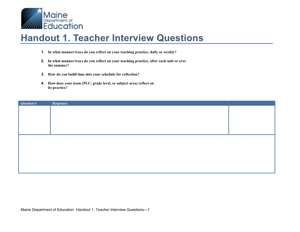 Handout 1. Teacher Interview Questions