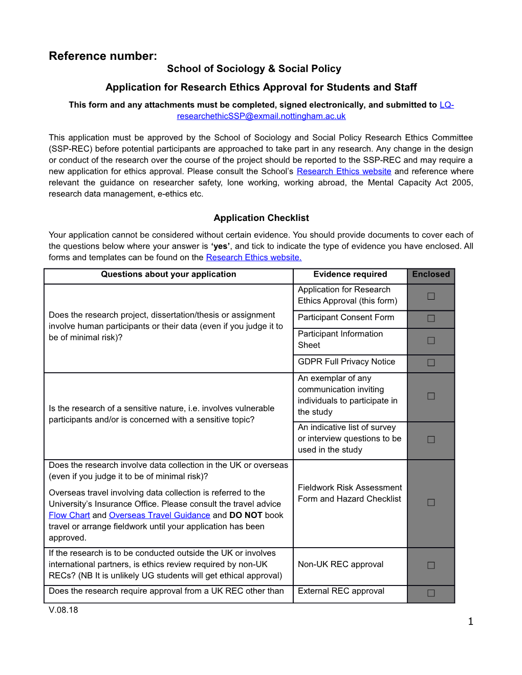 Application for Research Ethics Approval for Students and Staff