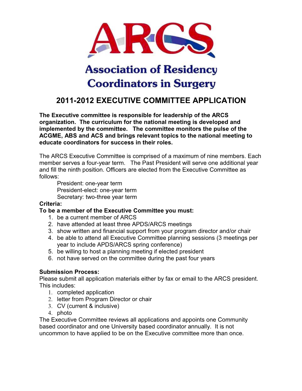 2011-2012 Executive Committee Application