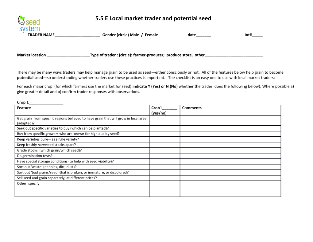 5.5 E Local Market Trader and Potential Seed