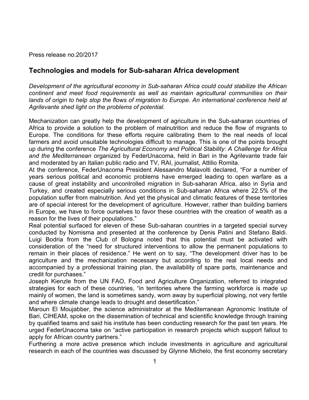 Technologies and Models for Sub-Saharan Africa Development