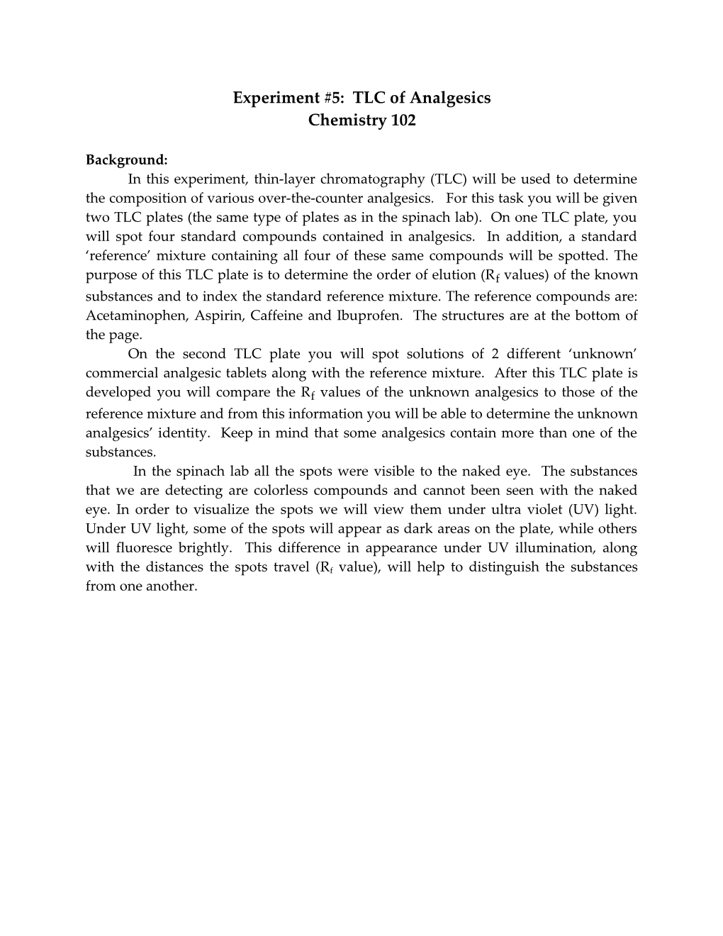 Expt #3 TLC Analysis of Analgesic Drugs