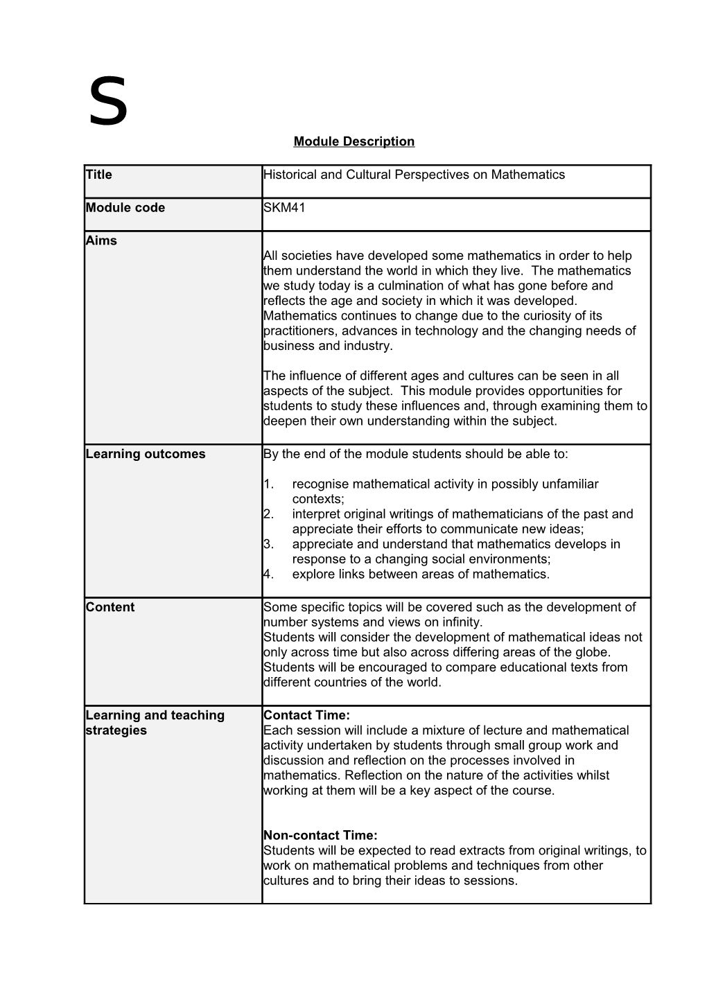 Module Description s1