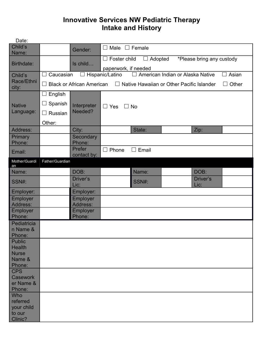 Please Fill out the Specialty Questions on the Following Pages