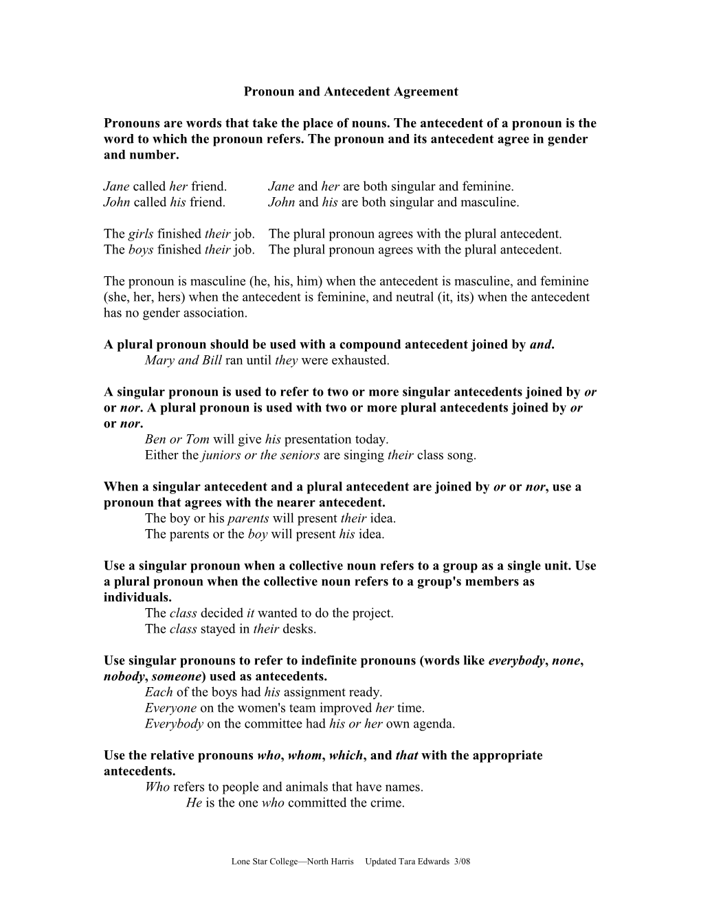 Pronoun and Antecedent Agreement