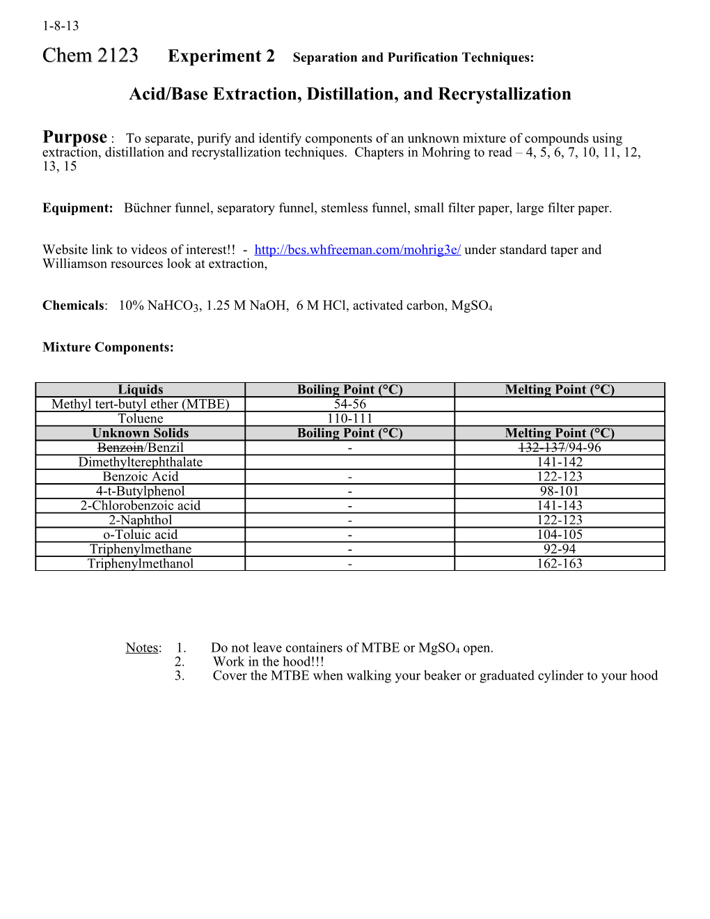 Acid/Base Extraction, Distillation, and Recrystallization