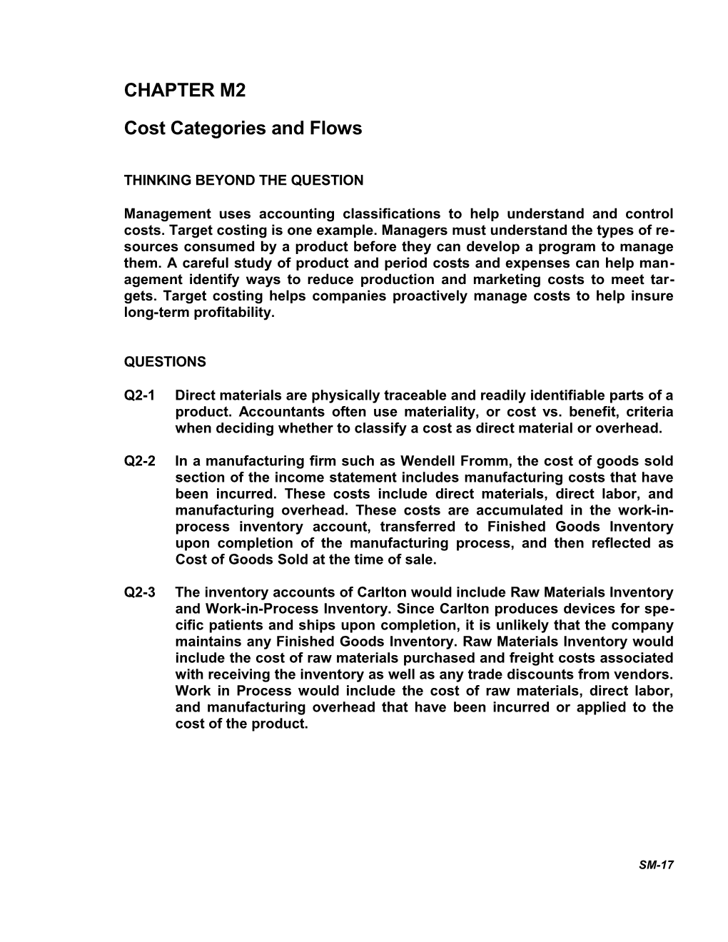 Cost Categories and Flows