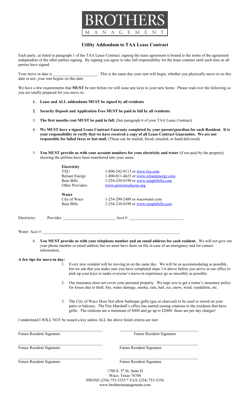 Utility Addendum to TAA Lease Contract