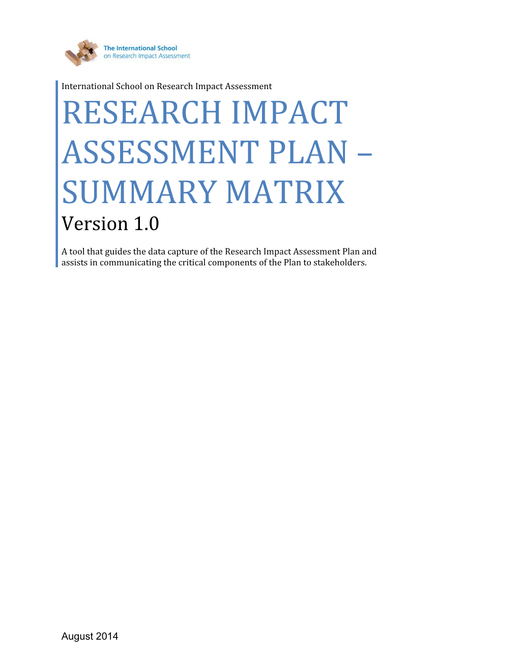 Research Impact Assessment Plan Summary Matrix