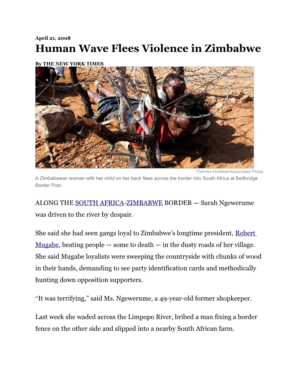 Human Wave Flees Violence in Zimbabwe