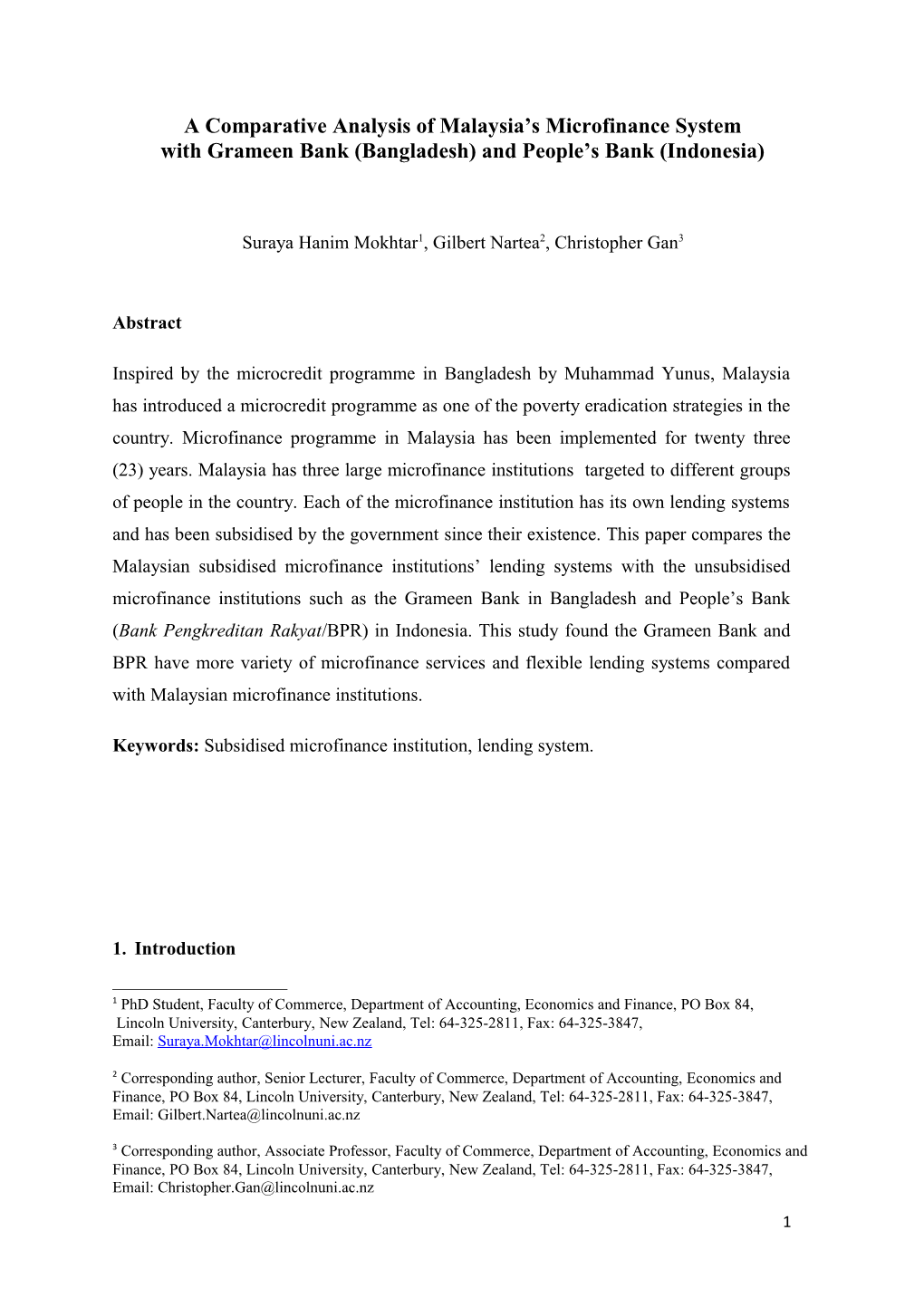 A Comparative Analysis of Malaysia S Microfinance System