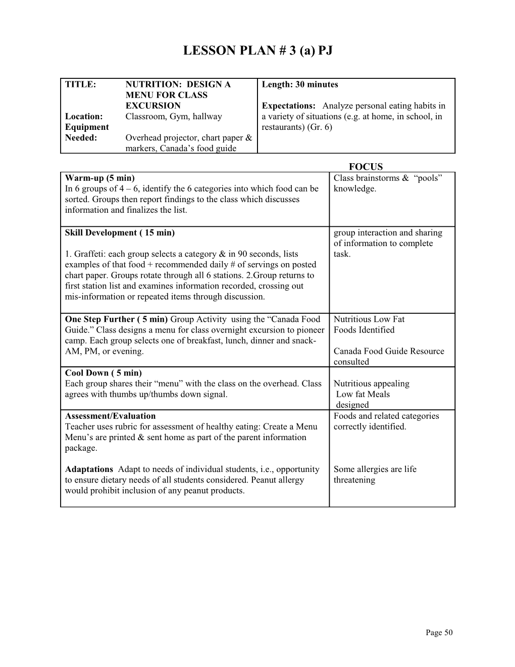 LESSON PLAN # 3 (A) PJ