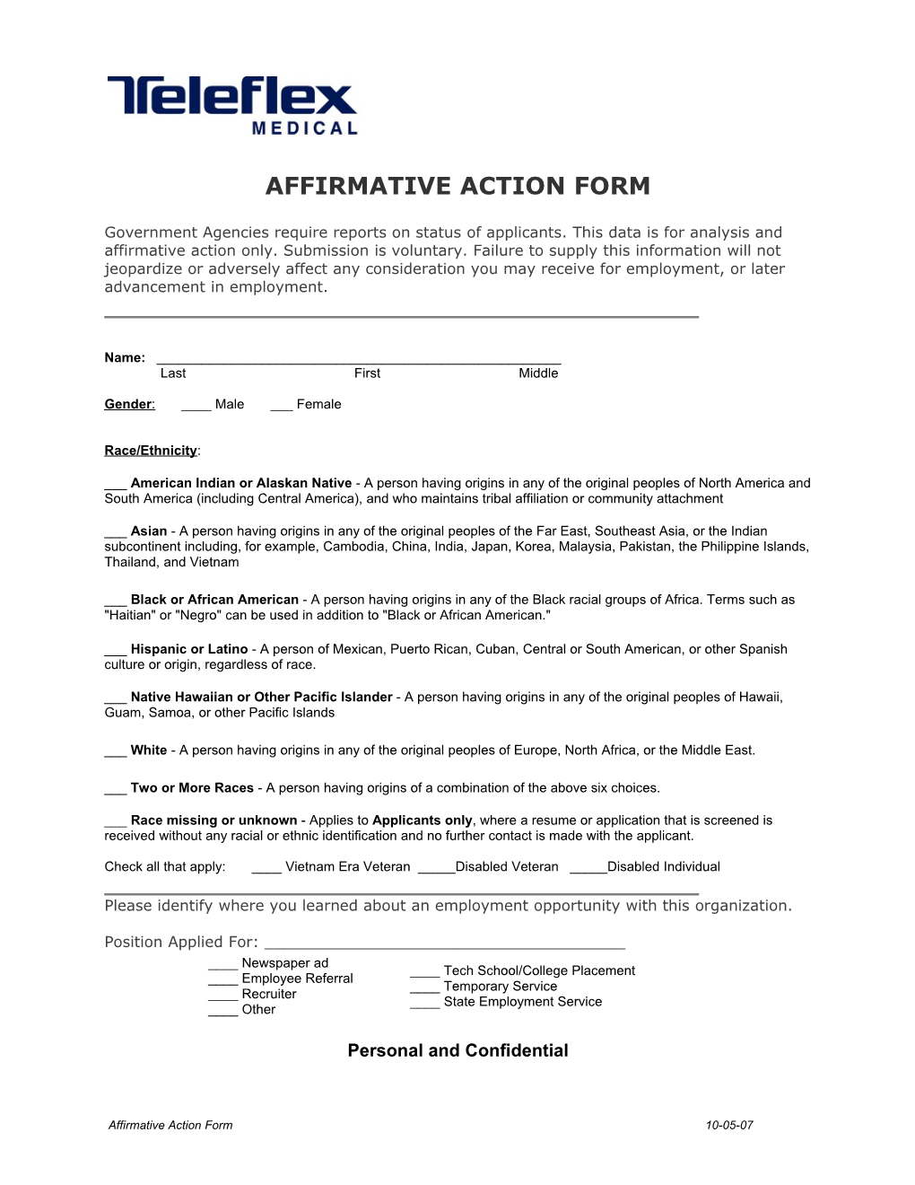 Affirmative Action Form