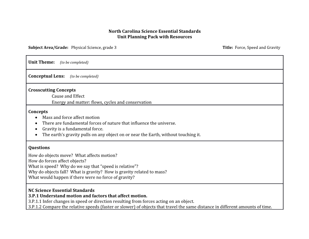 North Carolina Science Essential Standards