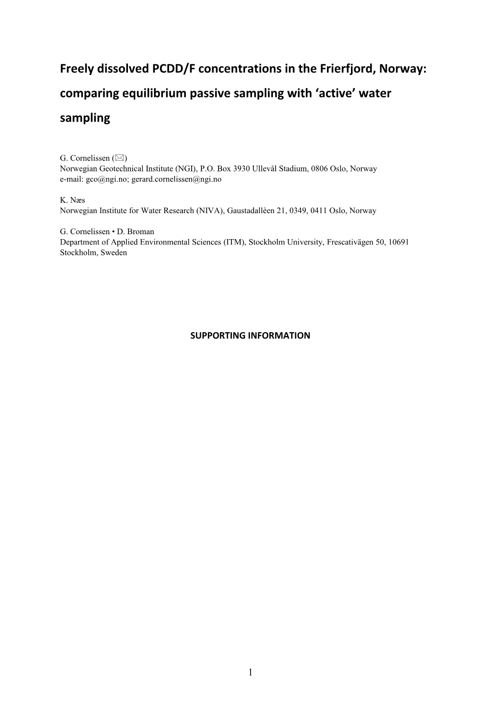 Table S1: Log KPOM for 2378-Substituted PCDD/F Congeners As Determined in an Earlier Study