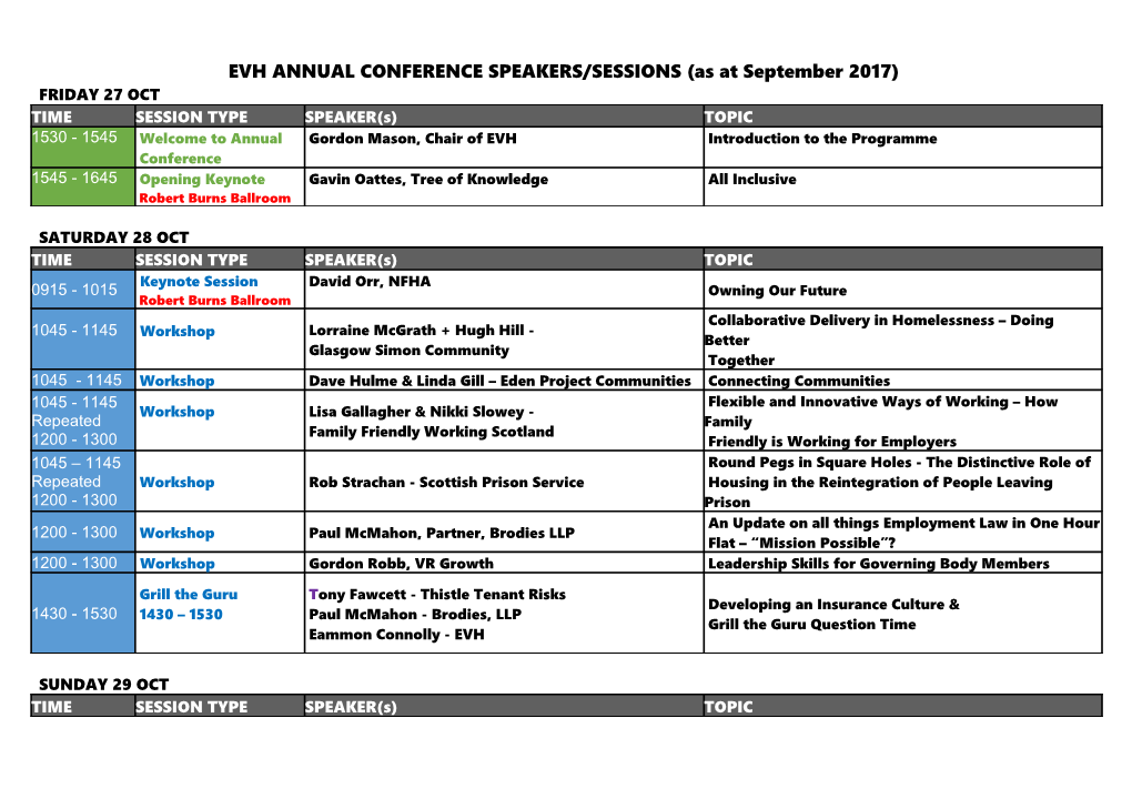 Evh Annual Conference Speakers/Sessions 2008