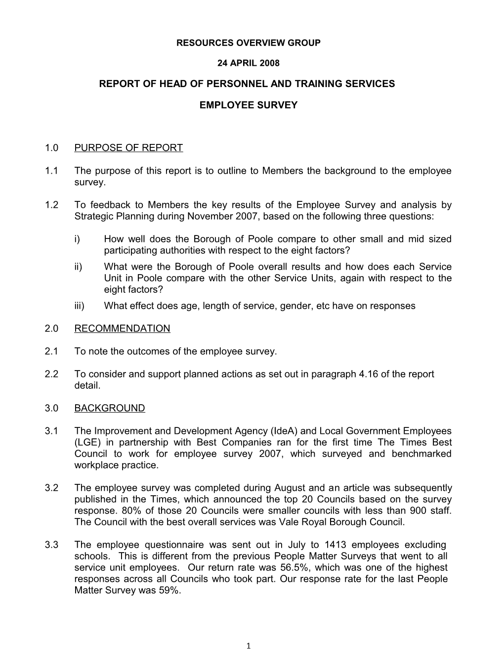 Report of Head of Personnel and Training Services
