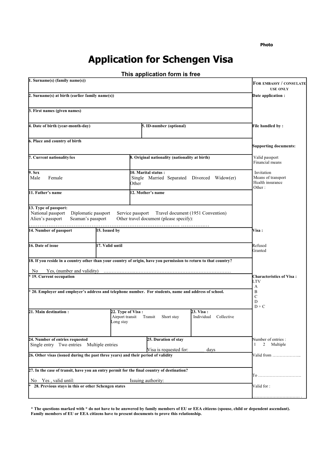 Application for Schengen Visa