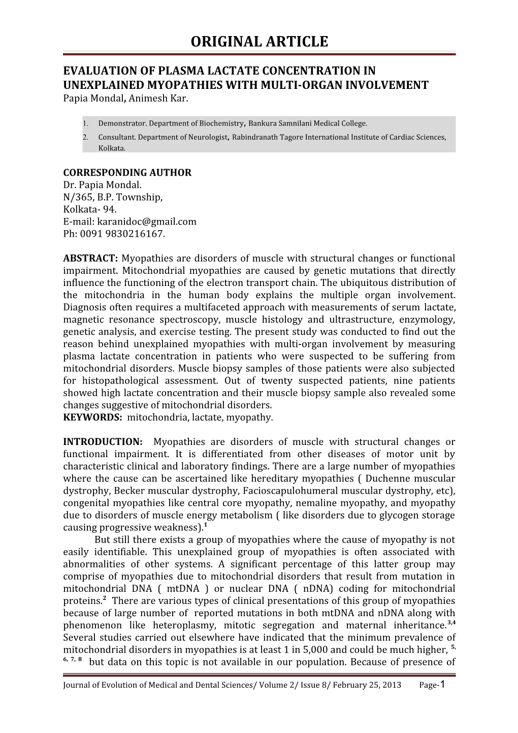 Evaluation of Plasma Lactate Concentration in Unexplained Myopathies with Multi-Organ