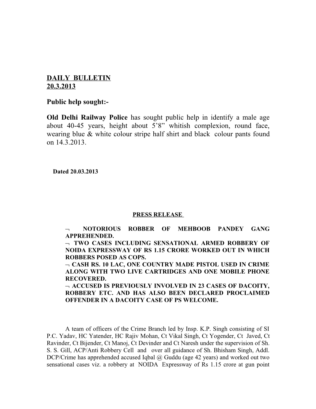 Daily Bulletin 20.3.2013