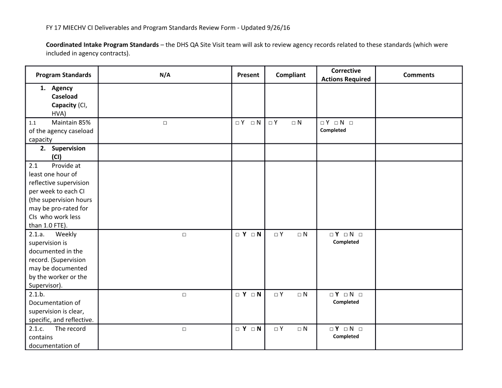 FY 17 MIECHV CI Deliverables and Program Standards Review Form - Updated 9/26/16