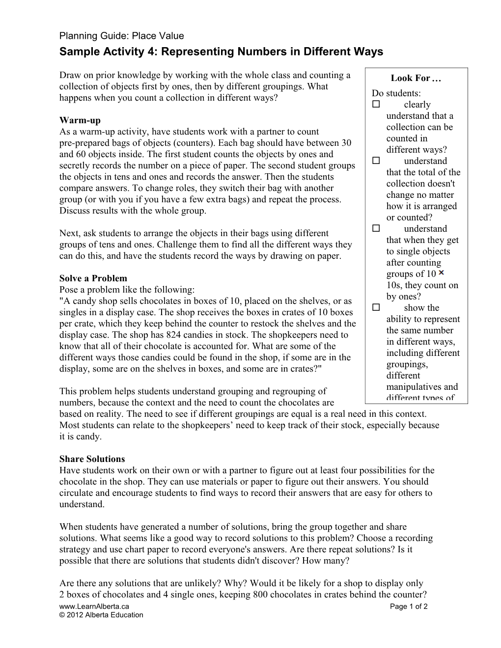 Sample Activity 1: Start Numbers and Jump Numbers