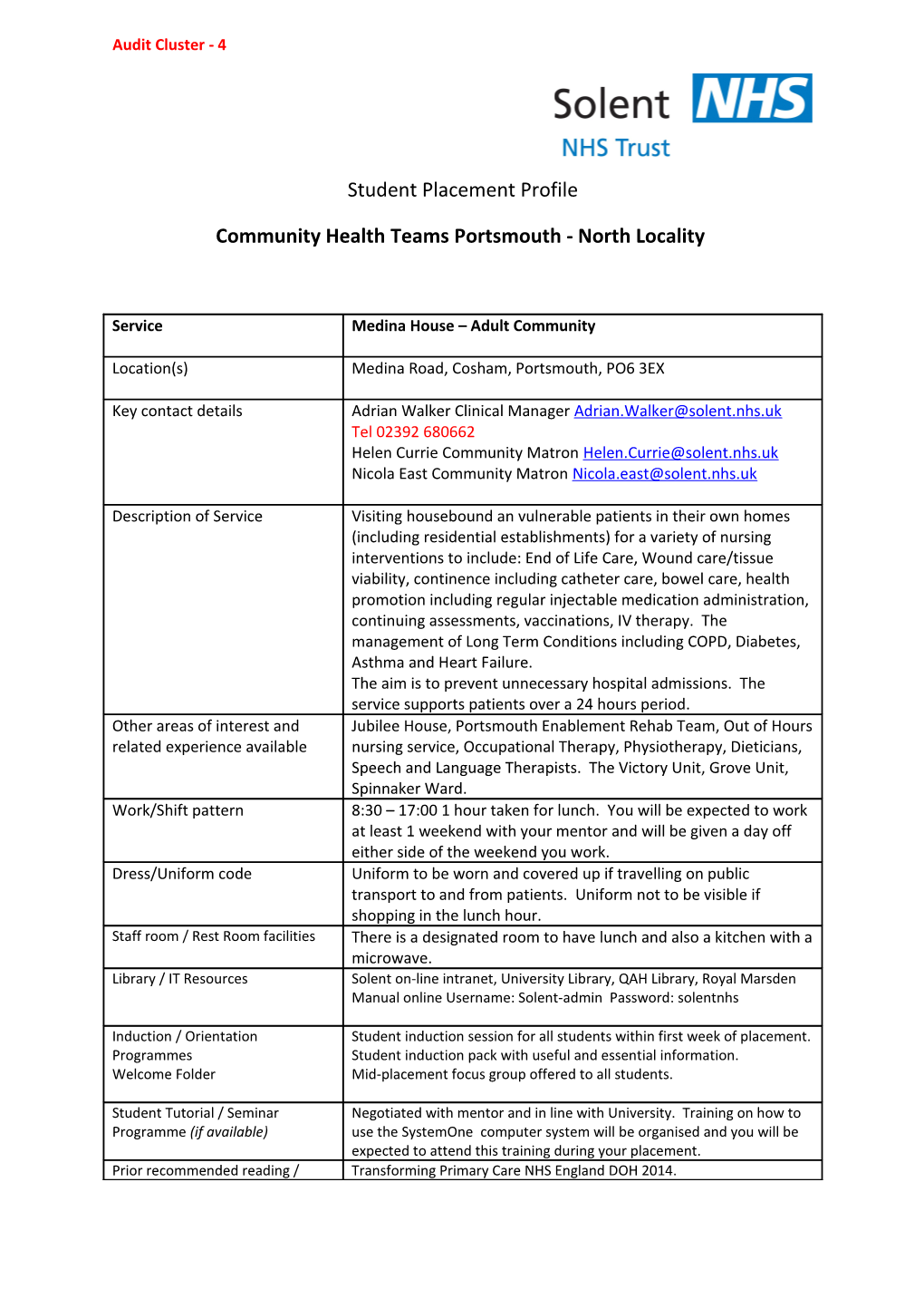 Community Health Teams Portsmouth - North Locality
