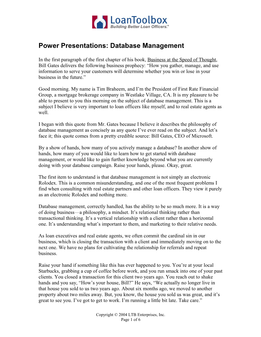 Power Presentations: Database Management