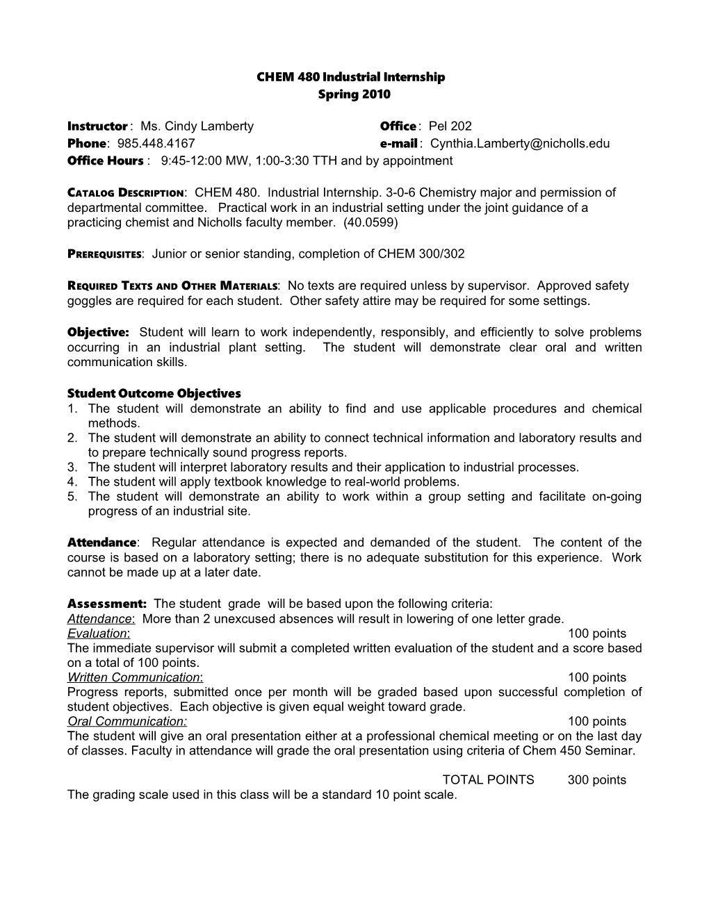 Chem 480 Chemistry Internship