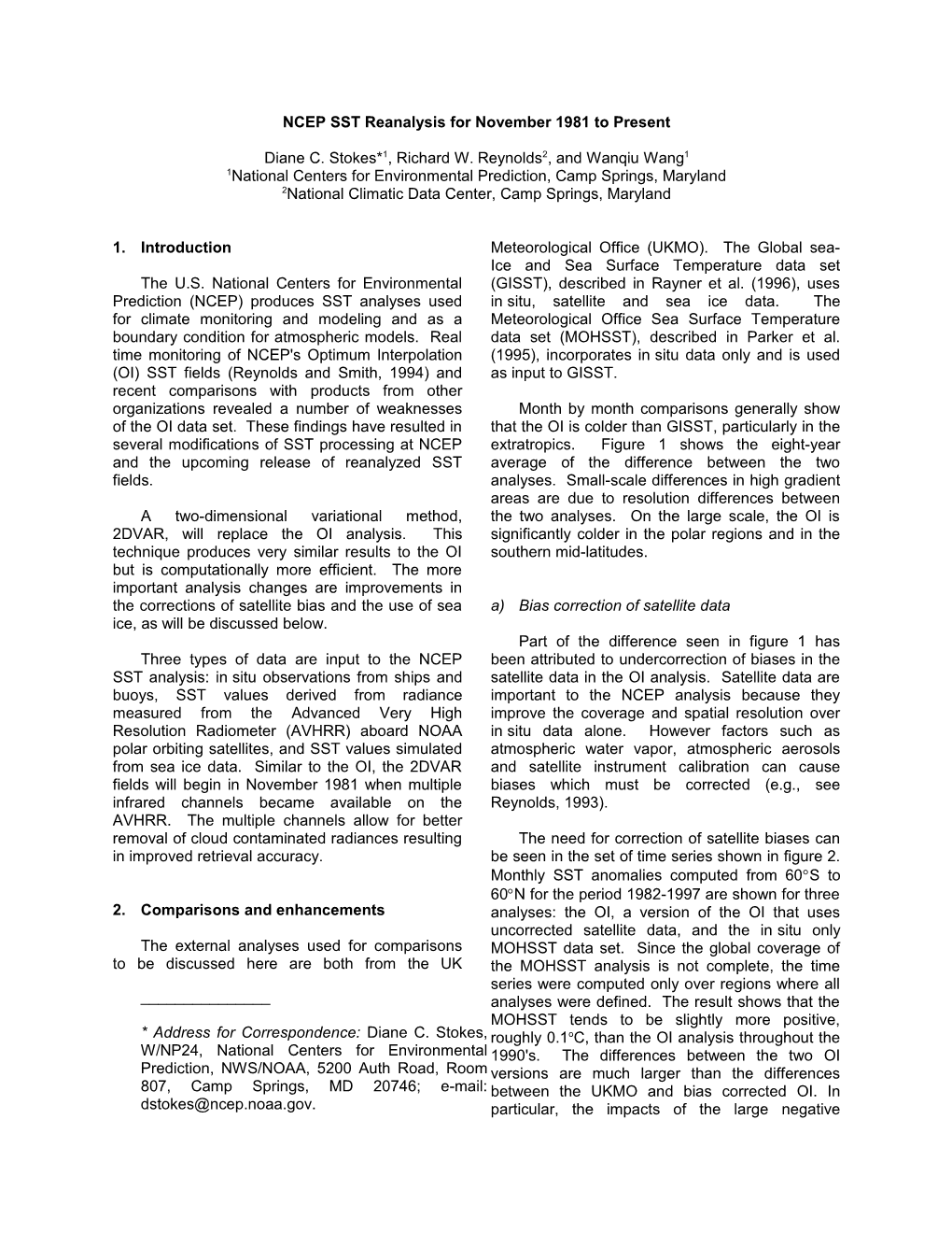 NCEP SST Reanalysis for November 1981 to Present