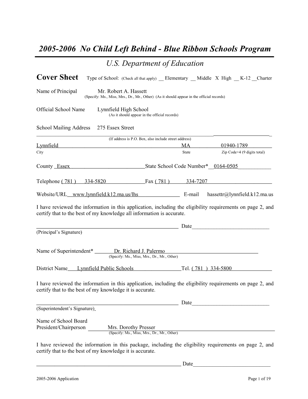 Application: 2005-2006, No Child Left Behind - Blue Ribbon Schools Program (Msword) s5