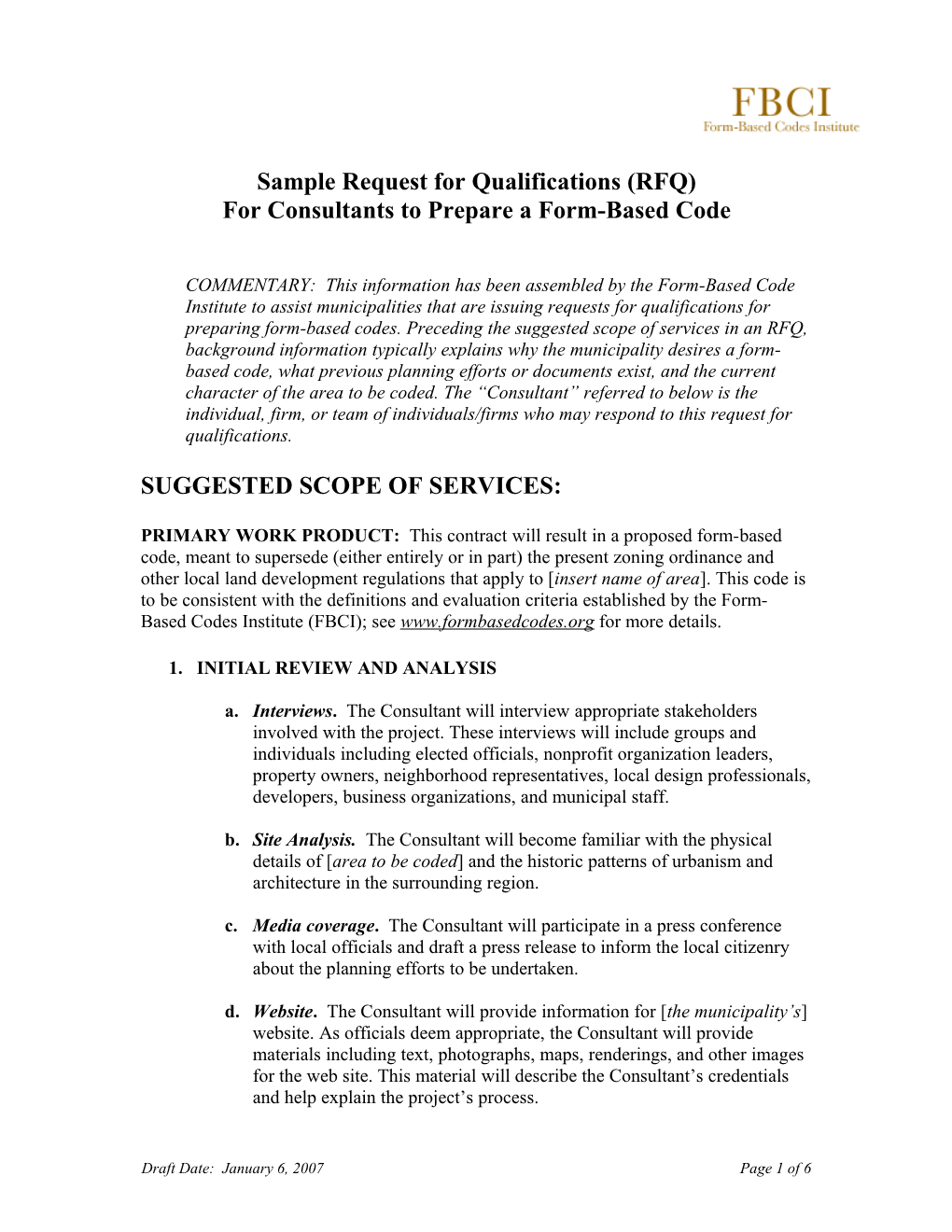 Sample Request for Qualifications (RFQ)