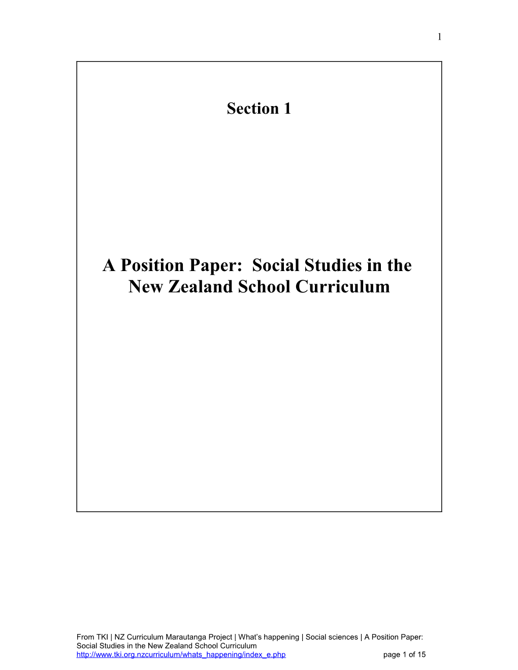 A Position Paper: Social Studies in The