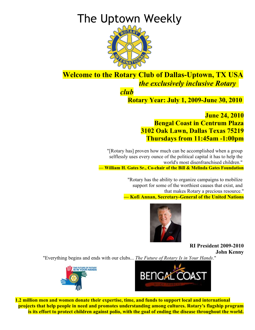 Welcome to the Rotary Club of Dallas-Uptown, TX USA s2