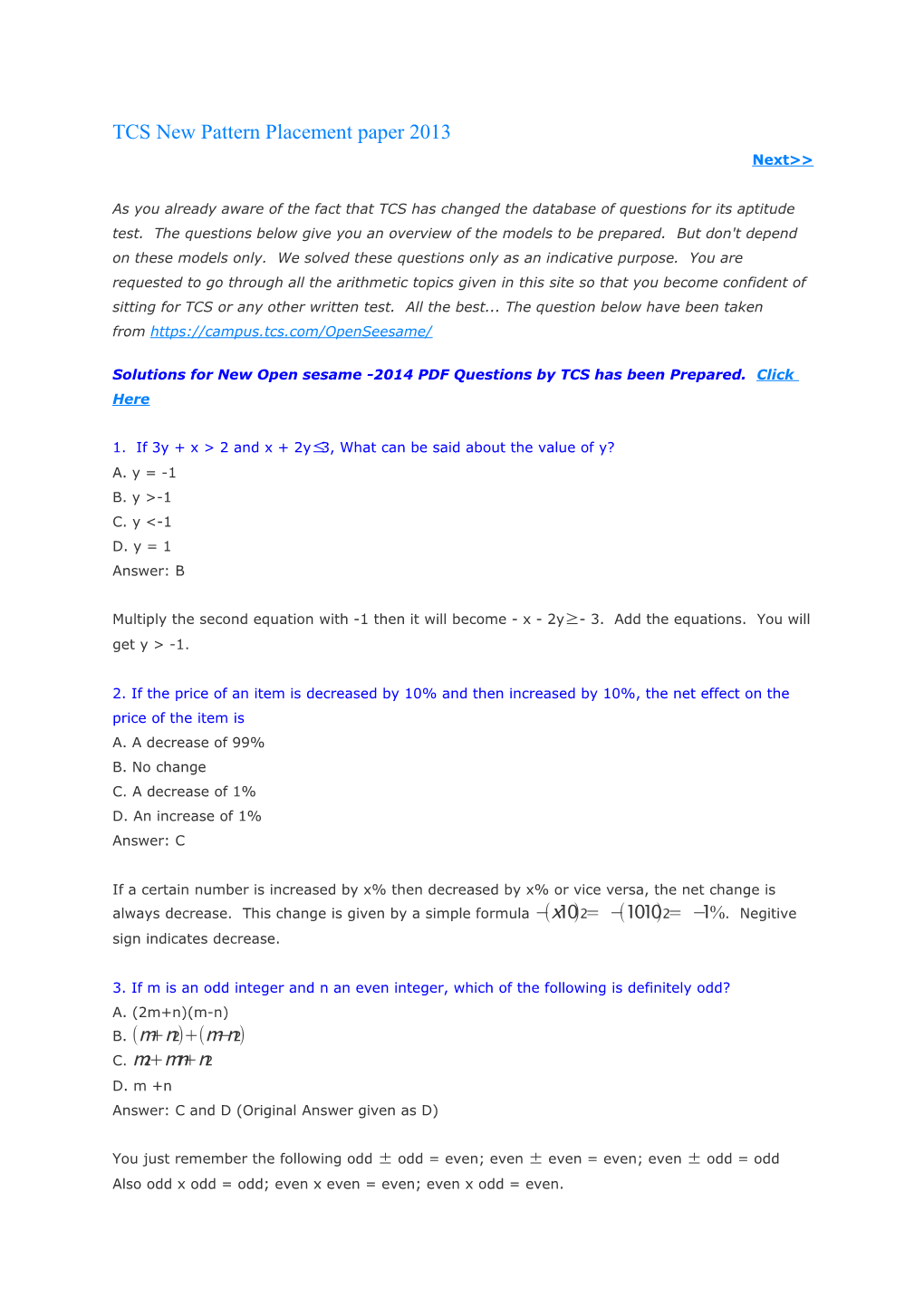 TCS New Pattern Placement Paper 2013